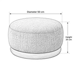 Hekolina Brown Round Ottoman size guide lists 35 cm high to help plan fit in the living room before arranging furniture.