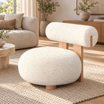 Hipposta Cream Pouf with Backrest product view showing rounded padded seat in a clean, contemporary living room setting.