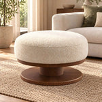Pierolina Beige Pedestal Ottoman product view showing round padded top, piped edge, and exposed circular seat platform.