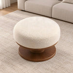 Close-up of Pierolina Beige Pedestal Ottoman, highlighting round padded top in a clean, contemporary living room setting.