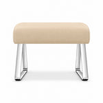 Cream beige leather cushioning on the Anoltina Pedicure Footrest, with an unobstructed underside plus polished metal legs.