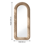 Aura Arched Full-Length Mirror size guide lists 80 cm wide and 200 cm high to help plan fit in the bedroom and placement.