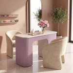 Alternate angle of Floota Premium Manicure Table with Rounded Corners, showing soft Blush Pink for a modern salon interior.