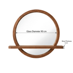 Dimensions for Halo Shelf Wall Mirror with Display Shelf: 90 cm Diameter, supporting accurate home office layout planning.