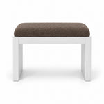 Harteslo Pedicure Footrest pairs a mocha taupe fabric top with a slim white front rail and straight white end supports.