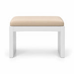 Harteslo Pedicure Footrest with cream beige leather upholstery and straight white end supports, shown against white.