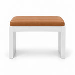 Harteslo Pedicure Footrest has a caramel tan leather cushion over a white panel base, with straight white end supports.