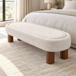 Alternate product view of Icory Cream Upholstered Bench, featuring cylindrical legs to show the product's overall form.