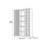 Kokovera bookshelf dimension guide showing 135 cm width, 45 cm depth, and 210 cm height for home storage layout planning.