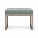 Lupendri Pedicure Footrest upholstered in sage mist green fabric, with a taupe metal frame and open sled-style legs.