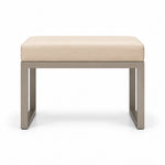 Lupendri Pedicure Footrest displays a cream beige leather finish, square-profile metal supports and a taupe metal frame.
