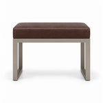 Lupendri Pedicure Footrest has a brown leather cushion over open sled-style legs, with square-profile metal supports.