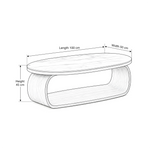 Dimensions for Ovichiko White Marble Coffee Table: 100 L x 50 W x 45 H cm, supporting accurate living room layout planning.