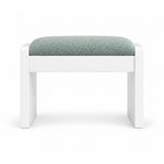 Selandiso Pedicure Footrest has a sage mist green fabric cushion over slab-style white legs, with a broad white apron.
