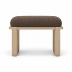 Mocha taupe fabric upholstery tops the Vendisora Pedicure Footrest, above a light wood base and layered wooden supports.