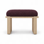 Vendisora Pedicure Footrest combines deep plum brown fabric padding with a narrow wood front rail and a light wood base.