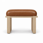Vendisora Pedicure Footrest, its tan brown leather top set above a narrow wood front rail with layered wooden supports.