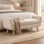 Albito Cream Bouclé Upholstered Bench product view showing textured bouclé upholstery for room layout and styling ideas.