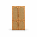 Alvarario 2 Door Wooden Cane Wardrobe, with small vertical door pulls and a narrow wooden case against a white backdrop.