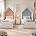 Aneliyo Kids Twin Bed with Nightstand product photo showing house-shaped headboard frame in a clean studio setting.