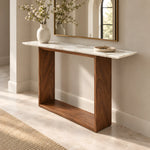 Close-up of Ardeliso Marble Console Table, highlighting marble Top with Engineered wood for a modern entryway interior.