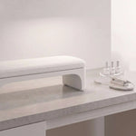 Close-up of Arkina White Manicure Hand Rest, highlighting soft padded top with the finish and form clearly visible.