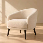 Close-up of Arkoliny Beige Accent Chair, highlighting integrated rounded armrests with its construction clearly visible.