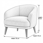 Arkoliny Beige Accent Chair size guide lists 70 cm wide, 70 cm deep, and 80 cm high to help plan fit in the living room.