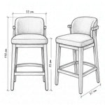 Arrosity Upholstered Wooden Bar Stool dimension guide showing 55 W x 50 D x 110 H cm for dining room layout planning.