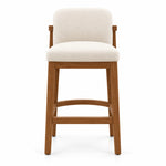Arrosity Upholstered Wooden Bar Stool with a curved wooden footrest and a cushioned cream seat against a white backdrop.
