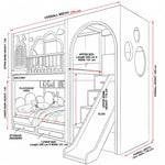 Asheilo Kids Bunk Bed with Slide and Storage drawing with an arched upper opening, labelled 310 cm long and 240 cm high.