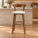 Ashwoony Wooden Bar Stool product photo showing curved wooden backrest in a clean studio setting in a modern home setting.