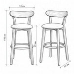 Ashwoony Wooden Bar Stool dimension guide showing 55 cm wide, 50 cm deep, and 110 cm high for dining room layout planning.