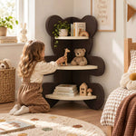 Baloo Black Bear-Shaped Kids Bookcase product view showing bear-inspired design, 3 open corner shelves, and rounded edges.