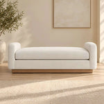 Bellinora Cream Upholstered Bench featuring cushioned upholstered seat and rounded armrests in a clear product photograph.