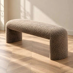 Bermoly Taupe Bouclé Upholstered Bench featuring soft bouclé texture and rounded silhouette in a clear product photograph.