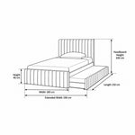 Bexylona Grey Kids Trundle Bed dimension sketch, with 210 cm long, 100 cm wide and 100 cm high marked on the outline.