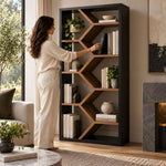Close-up of Buzzlari Wooden Bookshelf, highlighting open shelving and contrasting frame for a modern home office interior.