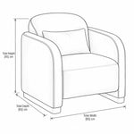 Calmandro Sage Green Pedicure Chair drawing with a loose accent cushion, labelled 65 cm wide, 65 cm deep and 85 cm high.