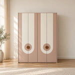Carmeniso 4 Door Pink and Cream Wardrobe, detailed with a four-door layout and long vertical accents in a sunlit bedroom.