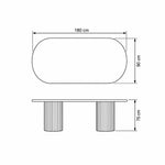 Colioaky Wooden Oval 6-Seater Dining Table dimension guide showing 180 L x 90 D x 75 H cm for dining room layout planning.