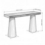 Colminovy Wooden Console Table size guide lists 152 cm wide, 40 cm deep, and 85 cm high to help plan fit in the entryway.