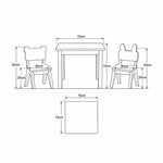 Costzony White Kids Table with 2 Chairs drawing with natural wood legs, labelled 70 cm wide, 70 cm deep and 70 cm high.