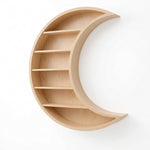 Crescentova Wooden Wall-Mounted Bookshelf featuring five open shelves in a clear product photograph in a modern home setting.