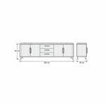 Crimpedy Black Marble Top TV Unit drawing with enclosed side cupboards, labelled 200 cm wide, 40 cm deep and 50 cm high.