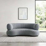 Curlina Grey Curved Modern 3-Seater Sofa featuring curved silhouette and plush cushioning in a clear product photograph.