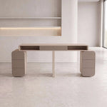 Daria Beige Manicure Table with Storage featuring spacious worktop and dual storage units in a clear product photograph.