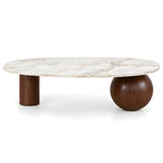 Alternate view of Daslovita Marble Coffee Table, showing oval top and mixed supports for a modern living room interior.