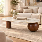 Alternate product view of Daslovita Marble Coffee Table, featuring oval top in a clean, contemporary living room setting.