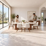 Alternate product view of Delosita Marble Top 6-Seater Dining Table, featuring oval top with a light marble-look appearance.
